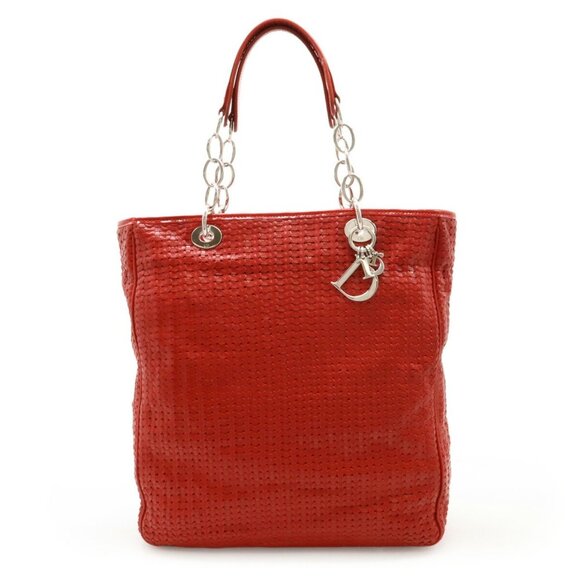 CHRISTIAN DIOR Red Leather Intrecciato Shoulder Bag - Picture 2 of 9